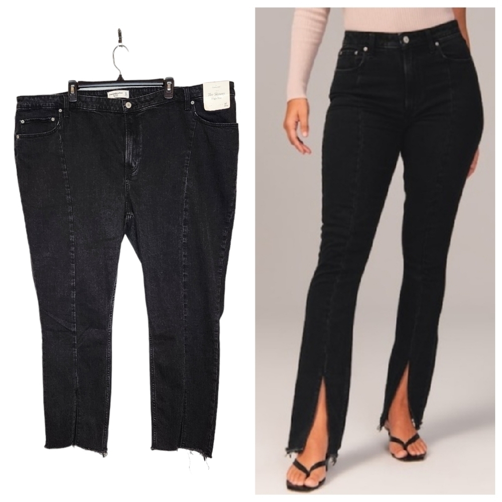 Plus Size 24 Petite NWT Abercrombie & Fitch Black Hi-Rise Skinny Jeans Split Hem